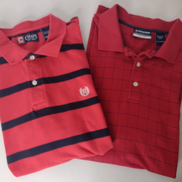 Chaps Red Polo Shirts Pair Men's 2XL & XXL Big Y2K Stripe & Classic Plaid - Picture 1 of 3
